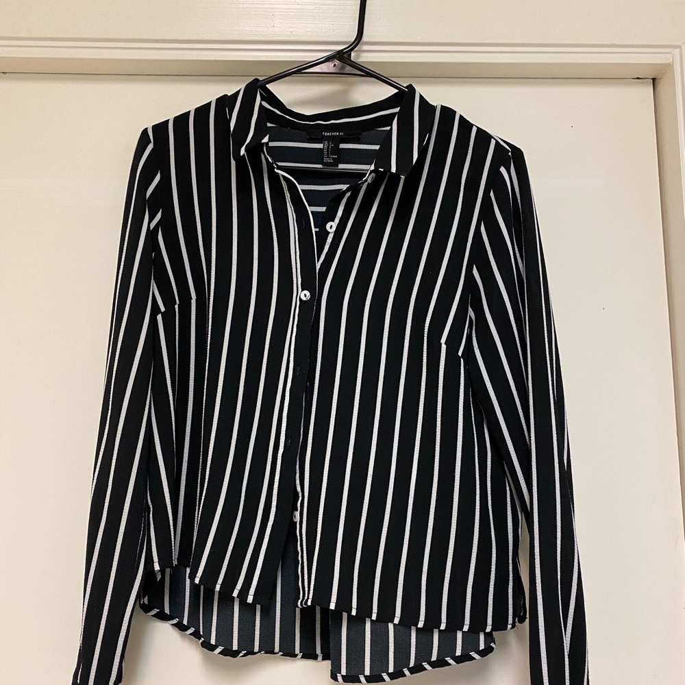 Button Down Cropped Striped Top